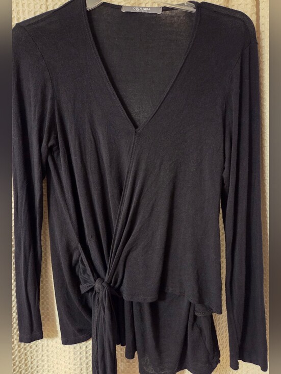 Coin 1804 Tops - Coin 1804 Los Angeles Black Long Sleeve Tie-Front Top, Large